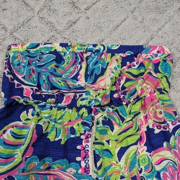 Lilly Pulitzer Top Women's Medium Blue Green Val Tube Toucan Play Elastic - Picture 2 of 7